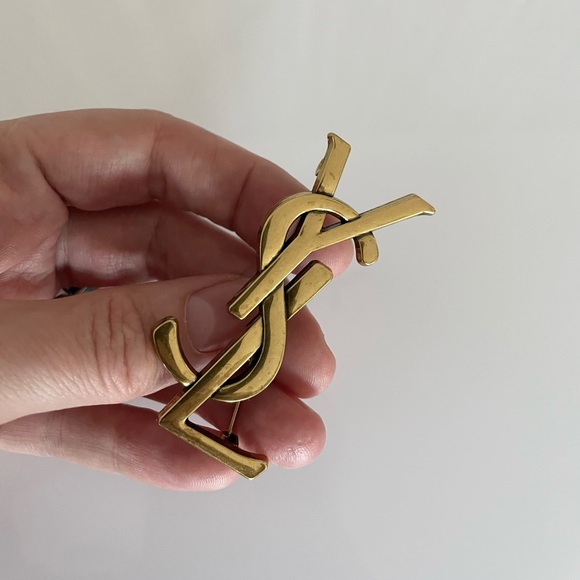 Zara Jewelry - YSL YVES SAINT LAURENT STYLE old Gold Logo Brooch pin